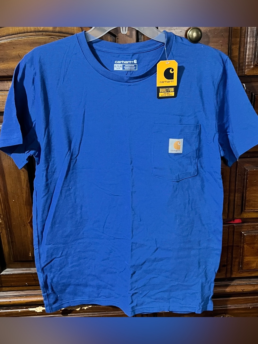 Carhartt NWT Youth Logo Pocket Tee Shirt Blue XL 18-20